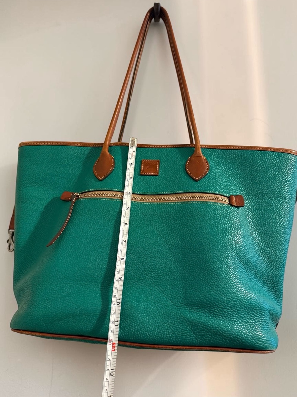 Dooney  and Bourke teal Leather Tote Bag with Brown Trim - Picture 3 of 11